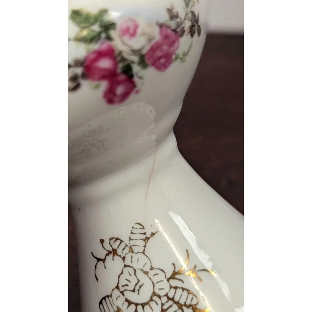 Vintage Mini Milk Glass Hurricane Oil Lamp Floral Rose Hong Kong